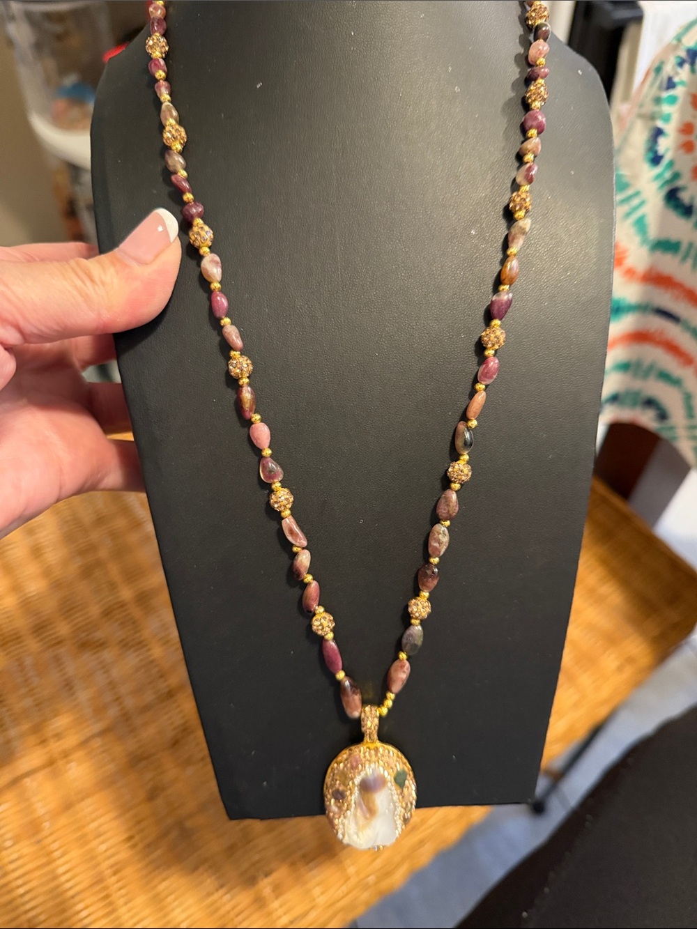 Gold over Sterling silver 925 Druzy quartz Necklace, pearl, stone tested 24”-26”